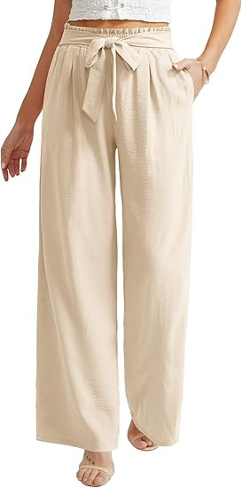 Feiersi Women Casual Wide Leg Pants High Waisted Business Work Casual Pants Loose Flowy Beach Pal... | Amazon (US)