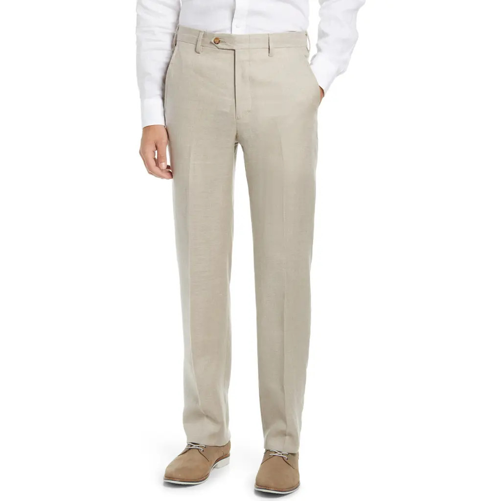 Berle Men's Flat Front Linen Dress Pants in Tan at Nordstrom, Size 32 | Nordstrom
