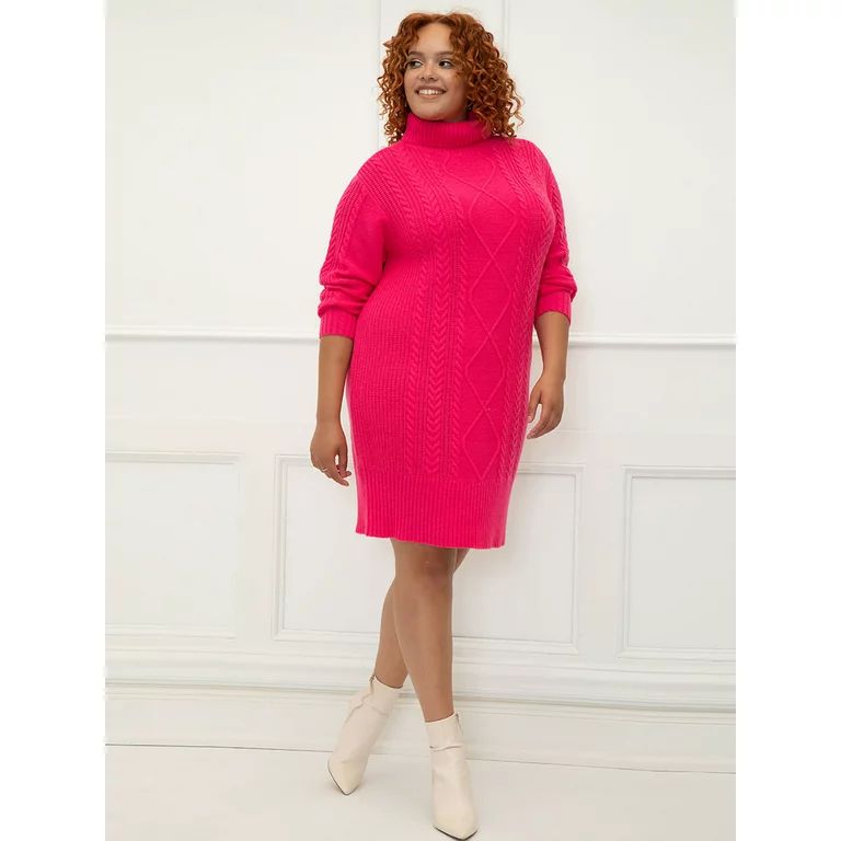 ELOQUII Elements Women's Plus Size Cable Sweater Dress | Walmart (US)