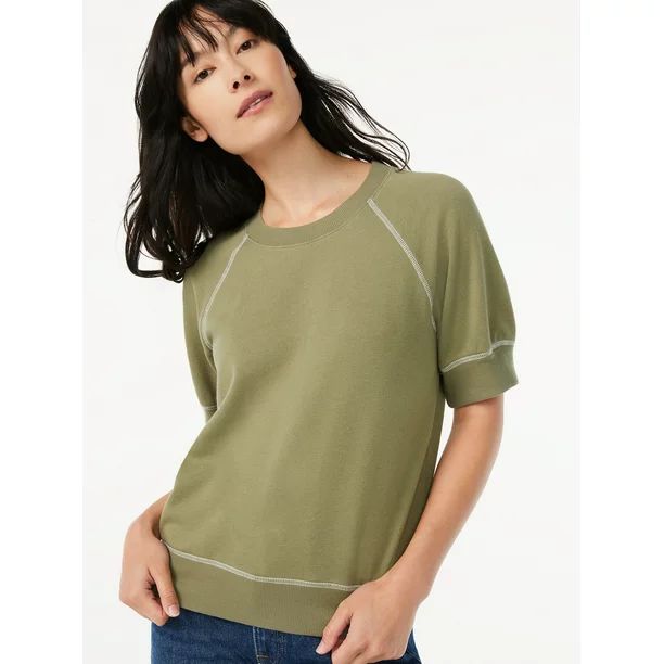 Free Assembly Women's Raglan Sweatshirt T-Shirt with Short Sleeves - Walmart.com | Walmart (US)