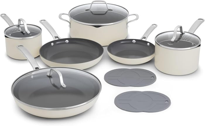 Calphalon Ceramic Nonstick 12 Piece Cookware Set, Easy Cleanup Pots and Pans for Everyday Cooking... | Amazon (US)