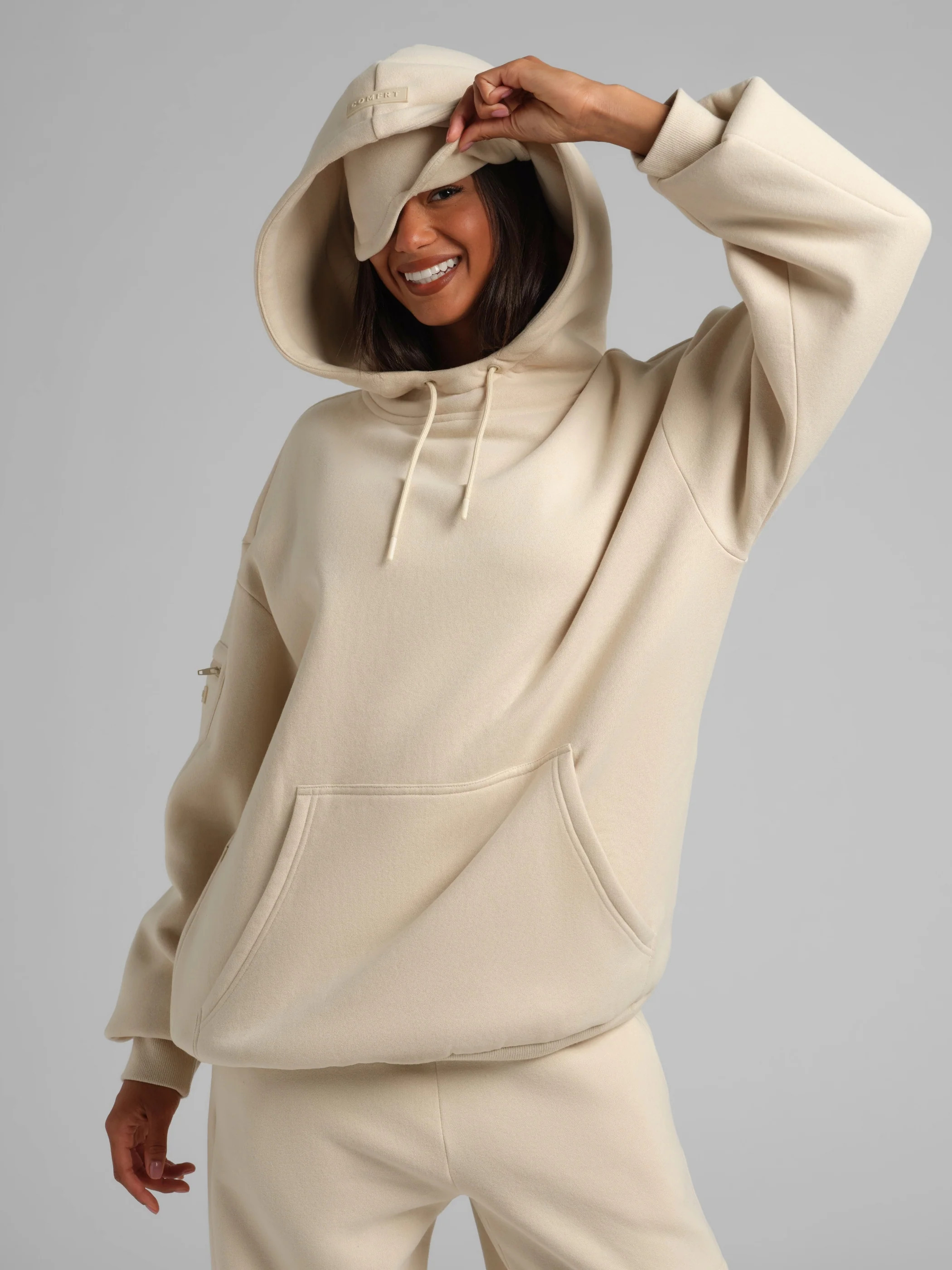 Comfrt Airplane Mode Travel Hoodie – Mega | Bone | Oversized | XS | Comfrt