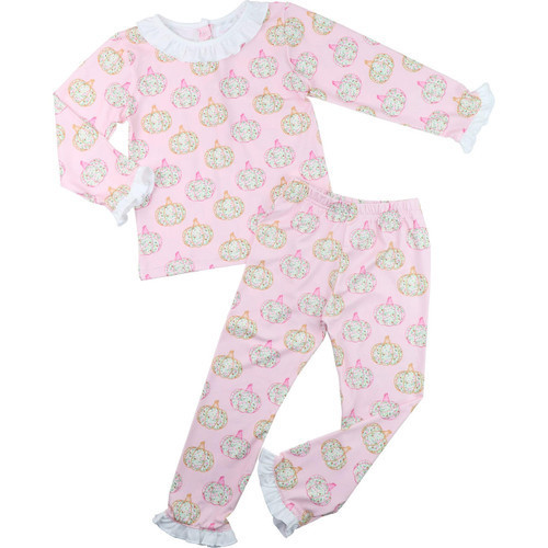 Pink Floral Pumpkin Print Knit Pajamas - Shipping Late September | Cecil and Lou