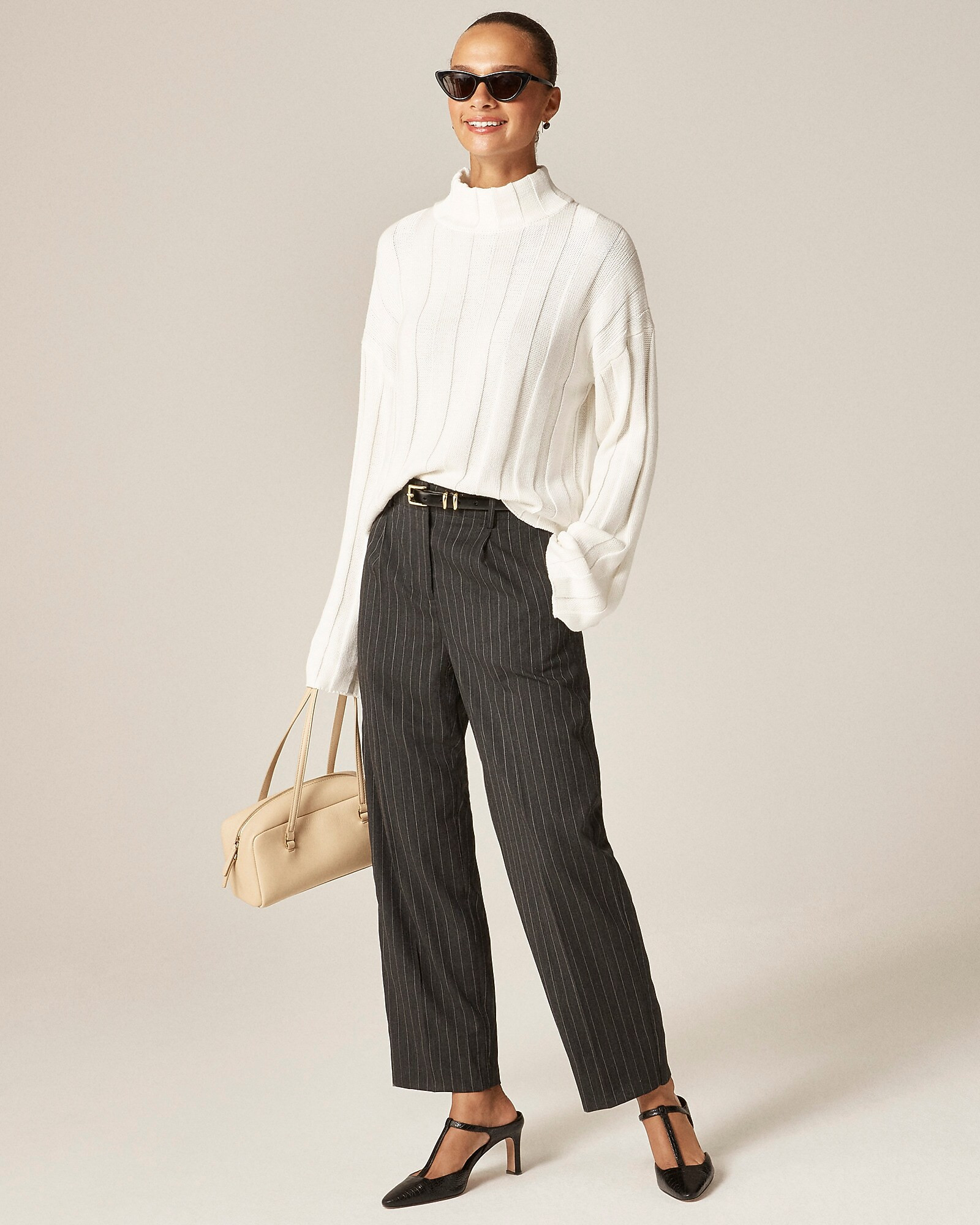 Pleated tapered pant in pinstripe Italian gauzy wool blend | J. Crew US