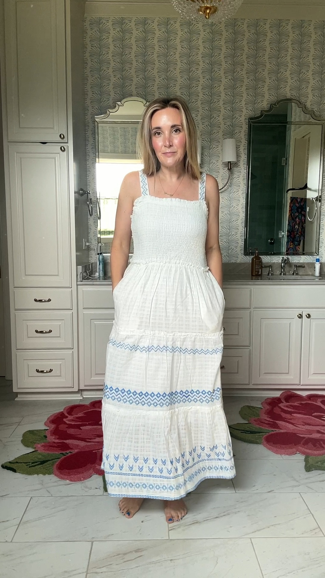 Obsessed With this dress! It’s under $50! Has pockets! The embroidery detail is darling and the smocking hits right at the waist. This is a perfect blue and white dress!

#LTKSaleAlert #LTKFindsUnder50 #LTKMidsize