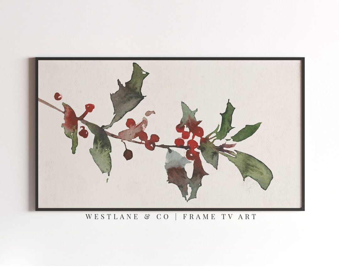 Samsung Frame TV Christmas Holly Branch Winter Holiday Painting | DIGITAL TV Art | Etsy (US)