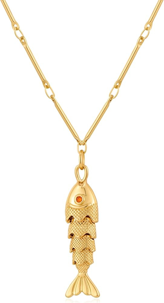 Beach Charm Necklaces Gold Silver Fish Drop Necklace for Women Dainty Beach Jewelry | Amazon (US)