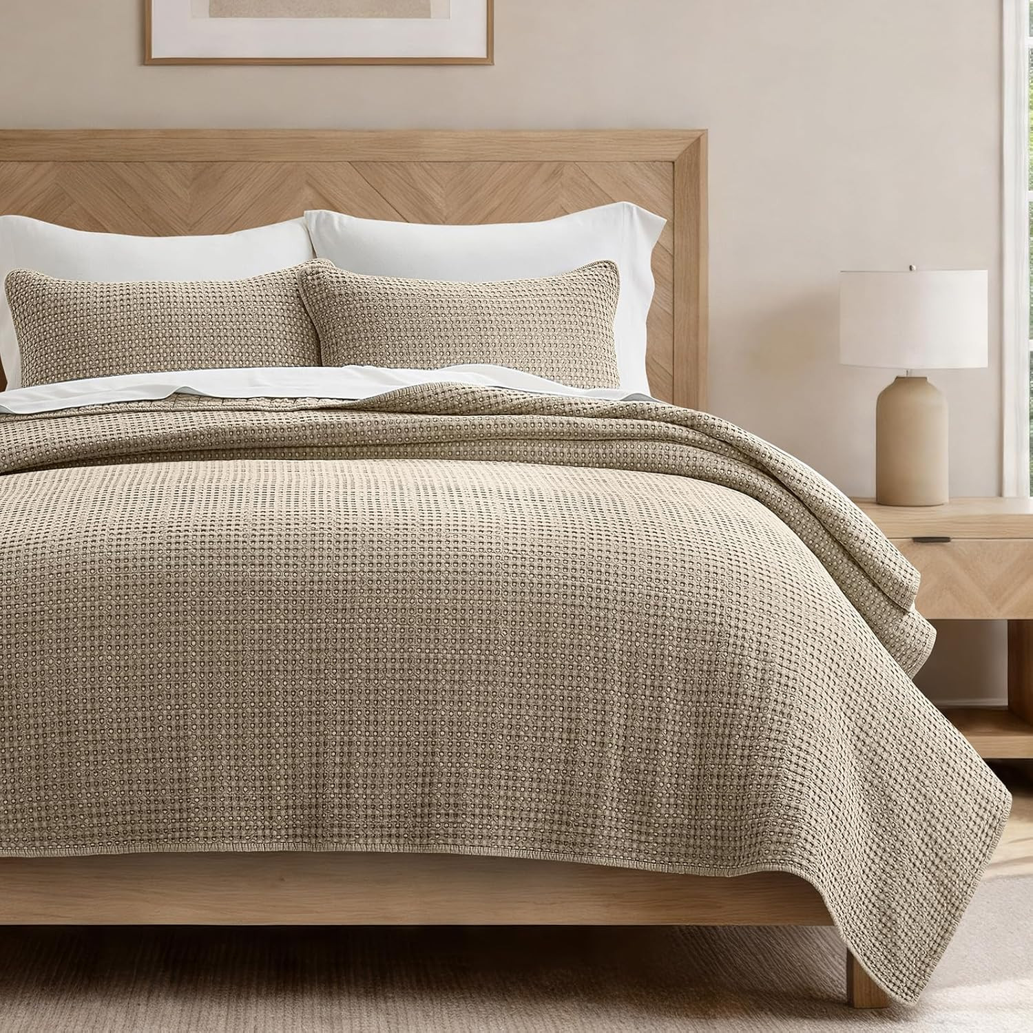Stonewashed Cotton Waffle Quilt Set, King Size, Hearth Taupe | Amazon (US)