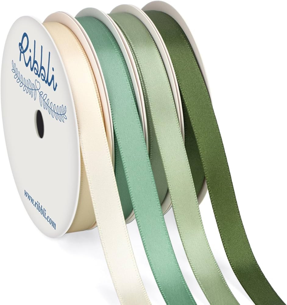 Ribbli Sage Green Satin Ribbon 3/8 Inch x 4 Rolls Total 40 Yards- Ivory/Sage/Dusty Sage/Moss Gree... | Amazon (US)