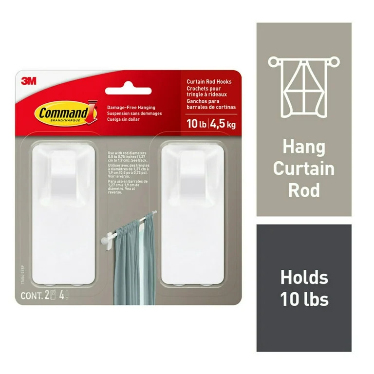 Command White Curtain Rod Hooks, 2 Hooks, 4 Adhesive Strips | Walmart (US)