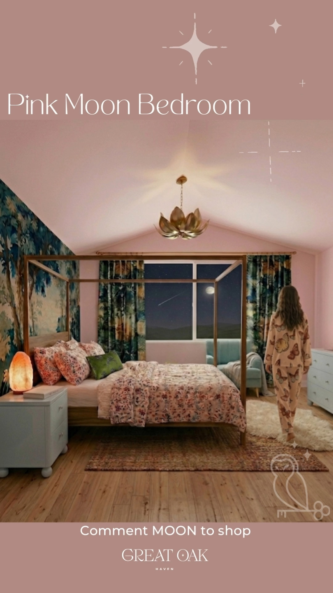 🌙 Dreamy Eclectic Bedroom inspired by the pink moon last night 

💖 Your home should feel like your personal vibe… check out www.greatoakhaven.com to start your next home interior project. 

#LTKHome #LTKselfcare #LTKmomlife