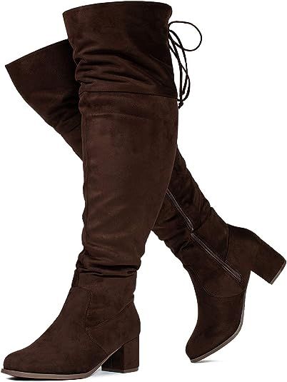 RF ROOM OF FASHION Women's Wide Calf Wide Width Chunky Heel Over The Knee Boots - Plus Size Frien... | Amazon (US)