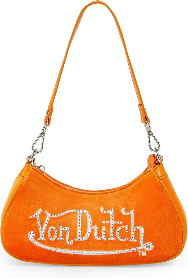 Von Dutch Purse Shoulder Bag, Velvet Handbag Rhinestone Logo and Silver Chain with Wrench | Amazon (US)