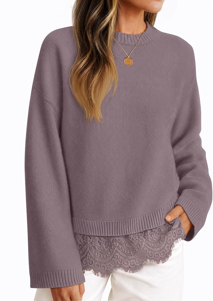 ZESICA Women's Fall Winter Sweaters 2026 Lace Trim Pullover Tops | Amazon (US)