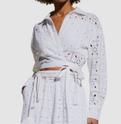 $425 Miguelina Women's White Savannah Eyelet Wrap Crop Top Blouse Size XS | eBay | eBay US