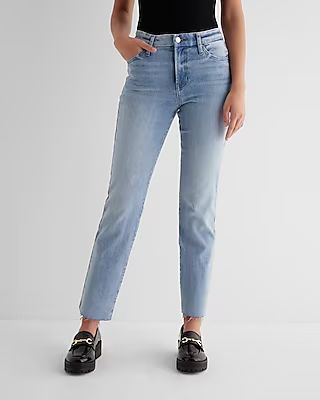 High Waisted Light Wash FlexX Straight Ankle Jeans | Express
