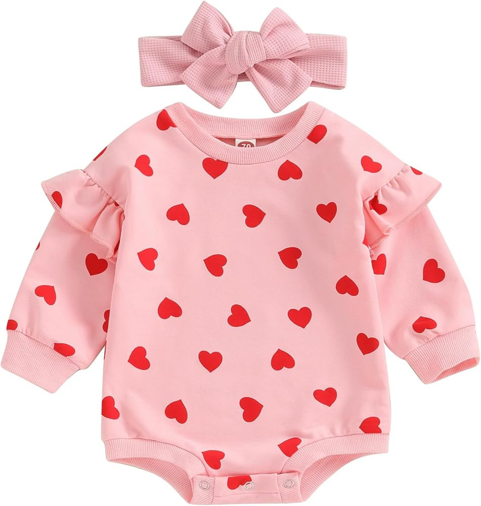 Gueuusu Baby Girl Boy Valentines Day Outfit Lover Boy Embroidery Long Sleeve Sweatshirt Romper On... | Amazon (US)