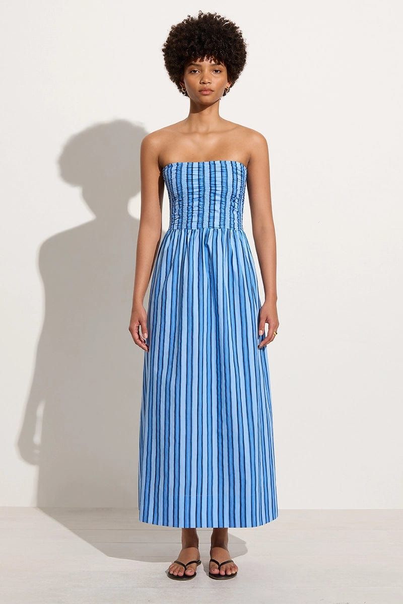 Dominquez Midi Dress Akaia Stripe Blue | Faithfull (AU)