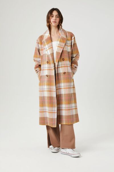 Double-Breasted Plaid Longline Coat | Forever 21 | Forever 21 (US)
