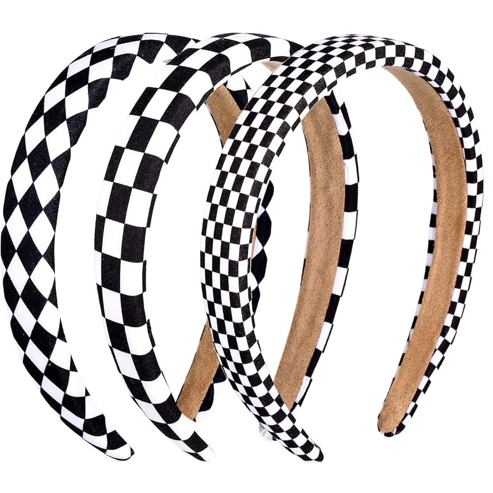3Pcs Checkered Headbands, Black and White Checkered Headbands Buffalo Plaid Headband for Women Sp... | Amazon (US)