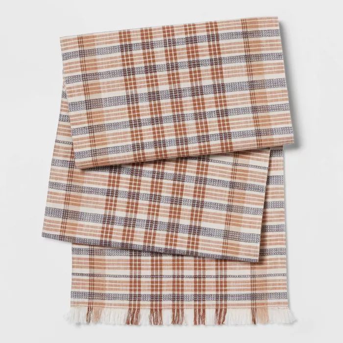 72" x 14" Cotton Plaid Table Runner Bronze - Threshold™ | Target