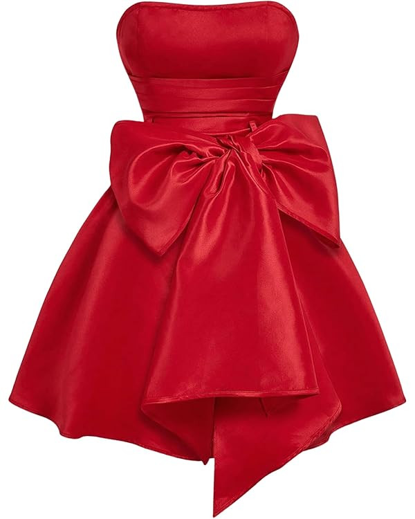 WDIRARA Women's Bow Front Satin Homecoming Dresses Sleeveless Party Cocktail Gowns | Amazon (US)
