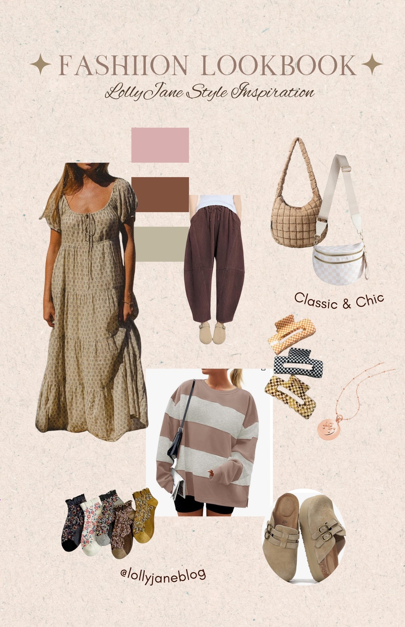 Falling for cozy layers and easy neutrals this season 🍂✨ This collage is filled with my favorite fall pieces — a pack of claw clips for effortless hair days, brown barrel sweatpants that keep it comfy but chic, platform sandals for that laid-back vibe, a dainty necklace and slouchy bag to pull it all together, striped sweaters for crisp mornings, a beautiful fall dress for those sunny afternoons, and the sweetest floral socks peeking out from your shoes. It’s the perfect mix of cozy, feminine, and everyday wearable 🤎 Tap to shop the look!

#FallFashion #LTKFall #CozyStyle #AmazonFashion #FallOutfitInspo #LollyJaneFinds #AutumnVibes #OOTDFall


#LTKStyleTip #LTKHoliday #LTKSeasonal
