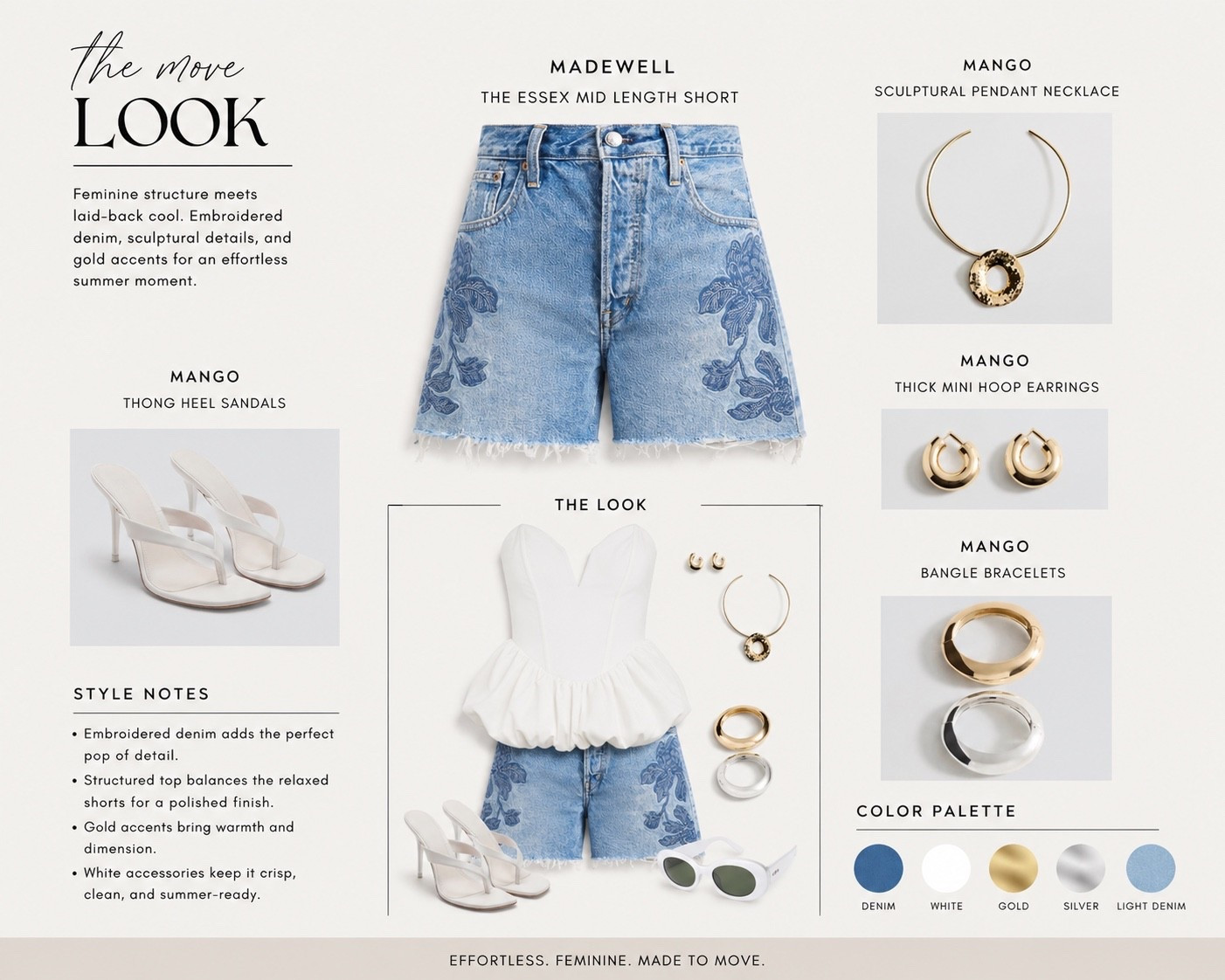 Summer denim but make it elevated 

These embroidered Madewell shorts are SUCH a good statement piece because they already make the outfit feel styled without needing a lot. I paired them with a structured white top, minimal gold jewelry, white thong heels, and retro sunglasses for that effortless polished summer look 

Perfect for:
vacation dinners,
summer brunch,
girls night,
or just wanting to look put together with minimal effort 

Everything linked in my LTK 🫶🏾

#LTKStyle #MadewellStyle #SummerOutfit #EffortlessStyle

#LTKmomlife #LTKootd #LTKTravel