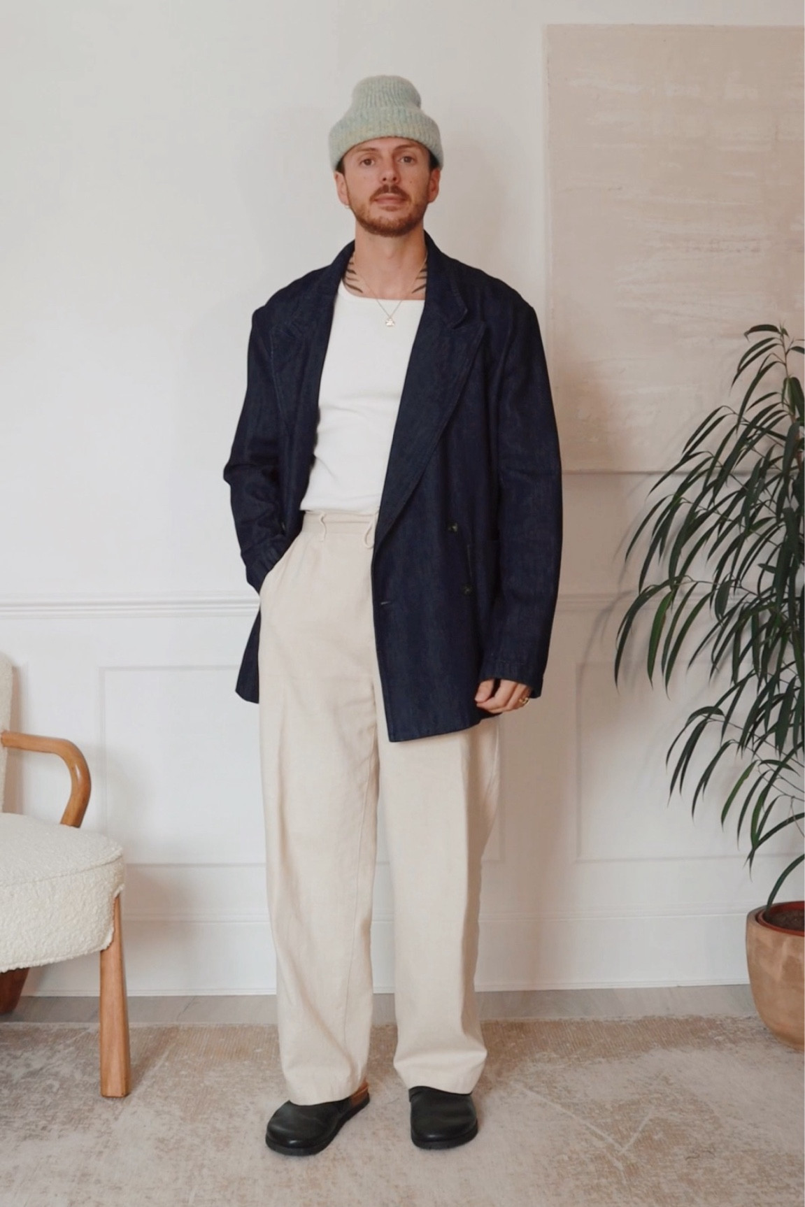 Autumn outfit menswear collection denim blazer style relaxed fit trouser beanie vest tank top smart casual 

#LTKuk #LTKmens #LTKautumn