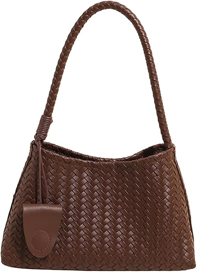 Woven Hobo Bag for Women Faux Leather Shoulder Bag Trendy Underarm Purse Slouchy Woven Handbag To... | Amazon (US)