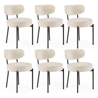 Sherpa Fabric Upholstered Dining Chairs Set With Backrest For Dining Room, Kitchen, Living Room, Includes 6 Chairs | Wayfair North America