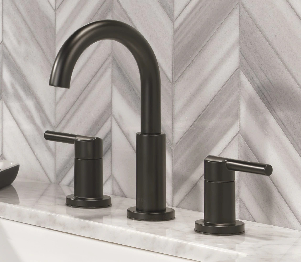 Delta Nicoli Black Matte Black Widespread 2-handle WaterSense Mid-arc Residential Handle Bathroom Sink Faucet with Drain | 35749LF-BL | Lowe's