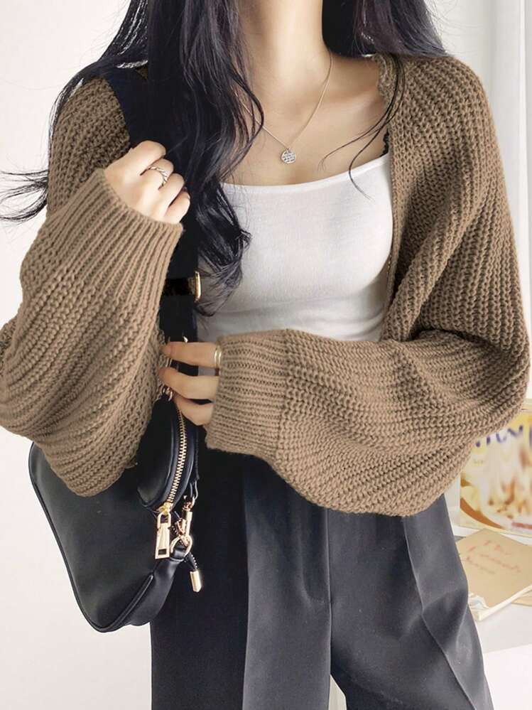 DAZY Women's Long Sleeve Crop Top Cardigan With Open Front | SHEIN