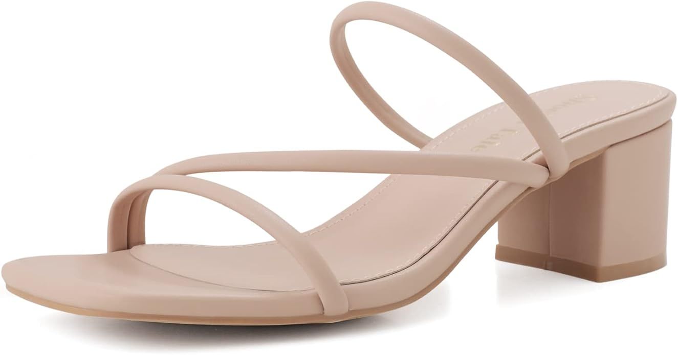 Shoe'N Tale Strappy Heels For Women Low Chunky Block Heel Heeled Sandals Square Open Toe Slip On ... | Amazon (US)