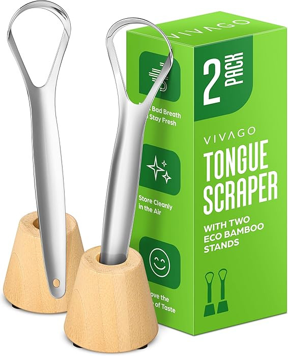 VIVAGO Tongue Scraper for Adults with Holder (2 Pack) - Metal Tongue Scraper for Tongue Cleaning ... | Amazon (US)