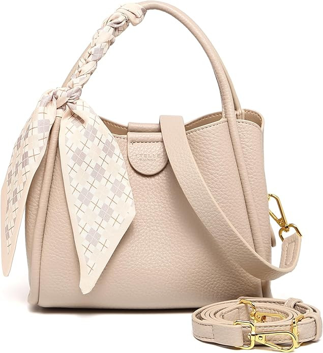 Women's bucket bag with silk scarf, black top handle shoulder bag, adjustable shoulder strap, ele... | Amazon (US)