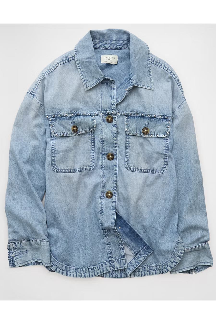 AE Denim Shacket Women's Medium Wash XXS | American Eagle Outfitters (US & CA)