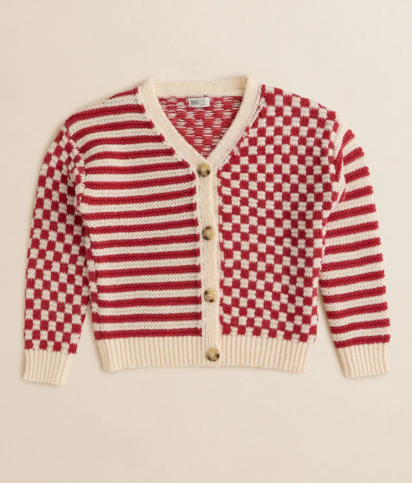 Girls - Checkered Stripe Cardigan Sweater | Buckle