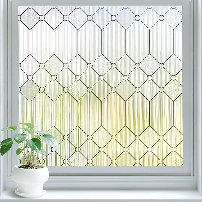 Sunbaby Reeded Glass Window Privacy Film, Frosted Glass Window Film Static Cling, Non Adhesive 3D... | Amazon (US)