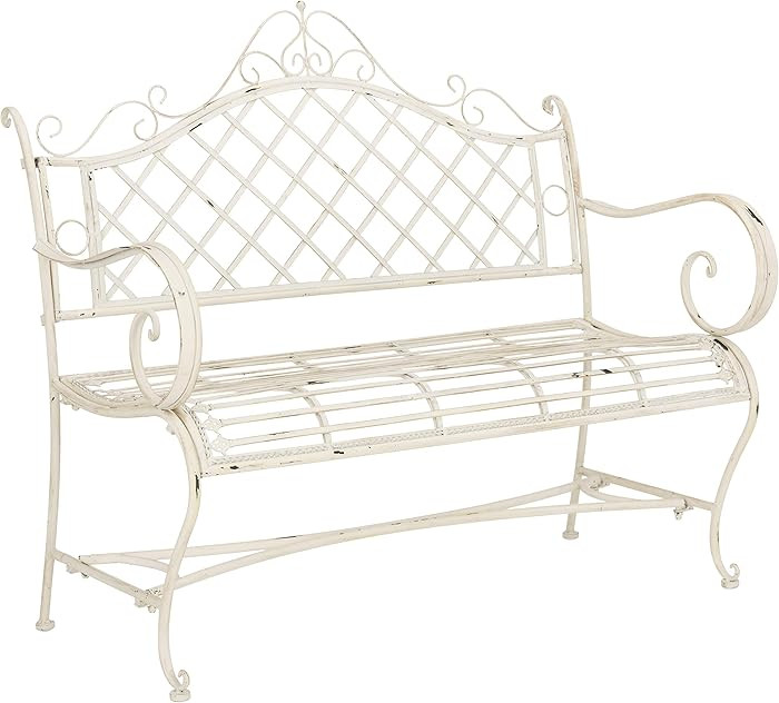 SAFAVIEH Outdoor - Abner Outdoor Iron Garden Bench - Antique White - Scrollwork Design - Ideal fo... | Amazon (US)