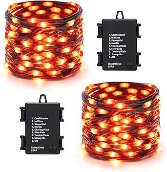 Brizled Orange Halloween Lights, 2 Pack 17.38ft 50 LED Halloween Lights, 8 Modes Halloween String... | Amazon (US)