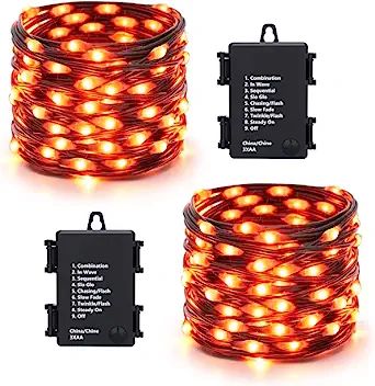 Brizled Orange Halloween Lights, 2 Pack 17.38ft 50 LED Halloween Lights, 8 Modes Halloween String... | Amazon (US)
