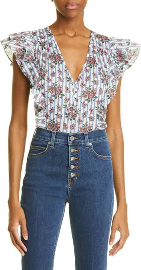 Joi Floral & Stripe Cotton Blouse | Nordstrom