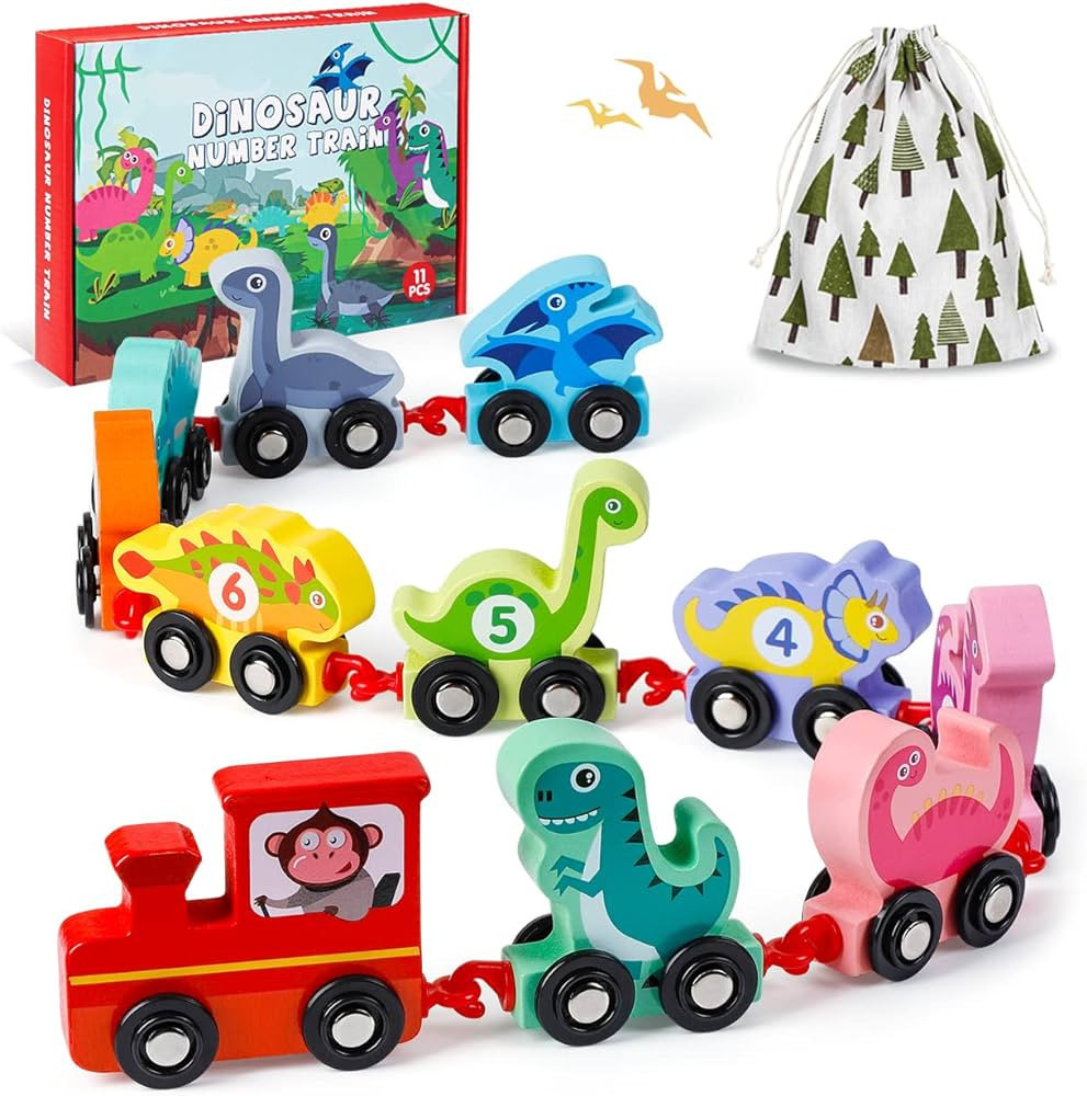 Educational Wooden Train Set, Dinosaur Toys and Toy Cars for 2-4 Year Old Boys and Girls - Montes... | Amazon (US)