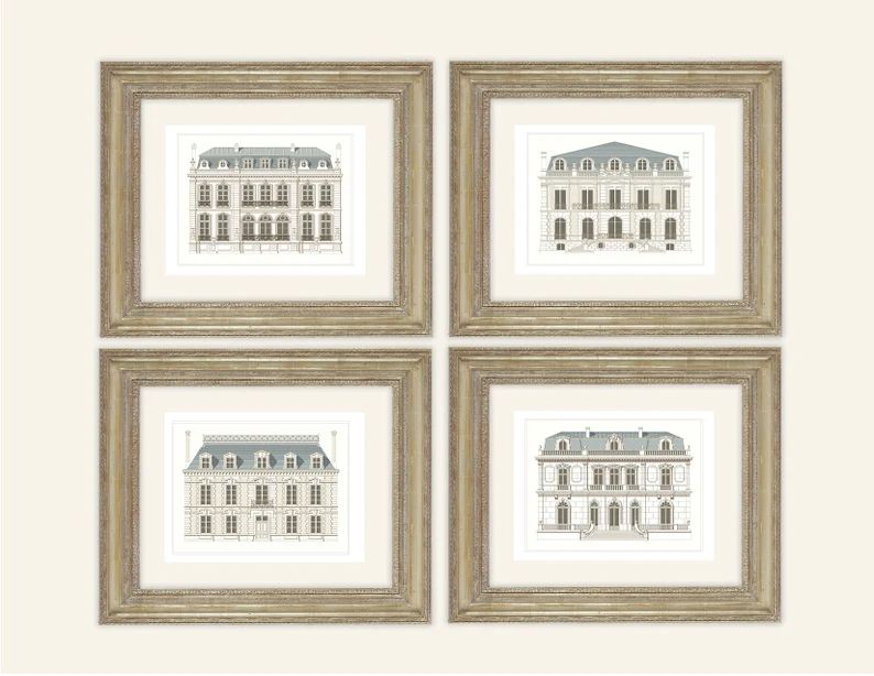 Set of 4 French Architectural House Designs on Archival Watercolor Paper - Etsy | Etsy (US)