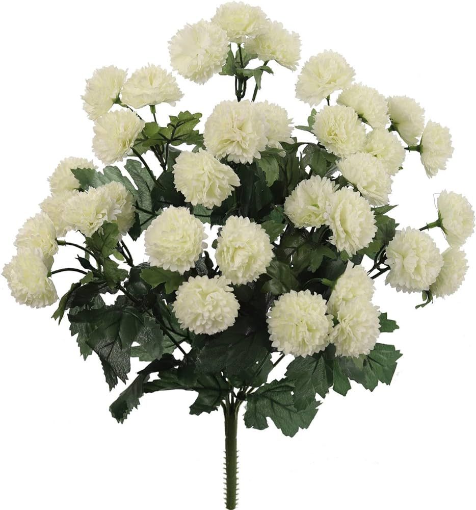 Larksilk Classic Cream White Silk Flower Mum Bush, 18" Tall - Contains 11 Sprays & 33 Blooms - Li... | Amazon (US)