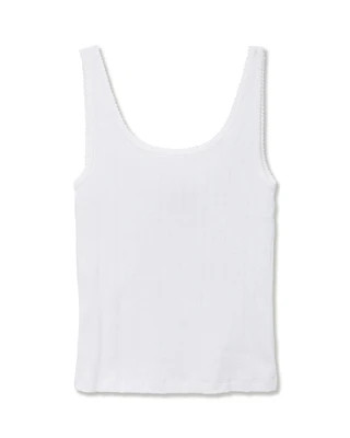 Women's Pointelle Tank in White | Maisonette