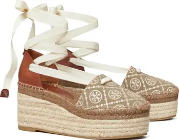 T Monogram Ankle Tie Espadrille Platform Wedge (Women) | Nordstrom