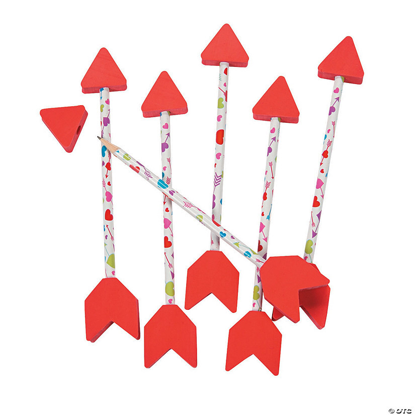 Valentine Arrow Pencils with Eraser Toppers - 24 Pc. | Oriental Trading Company