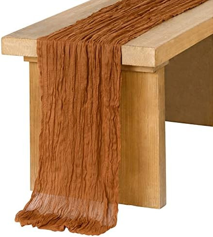 Ling's Moment 14Ft x 35" Wide Brown Terracotta Gauze Semi-Sheer Table Runner Cheesecloth Tablecloth  | Amazon (US)